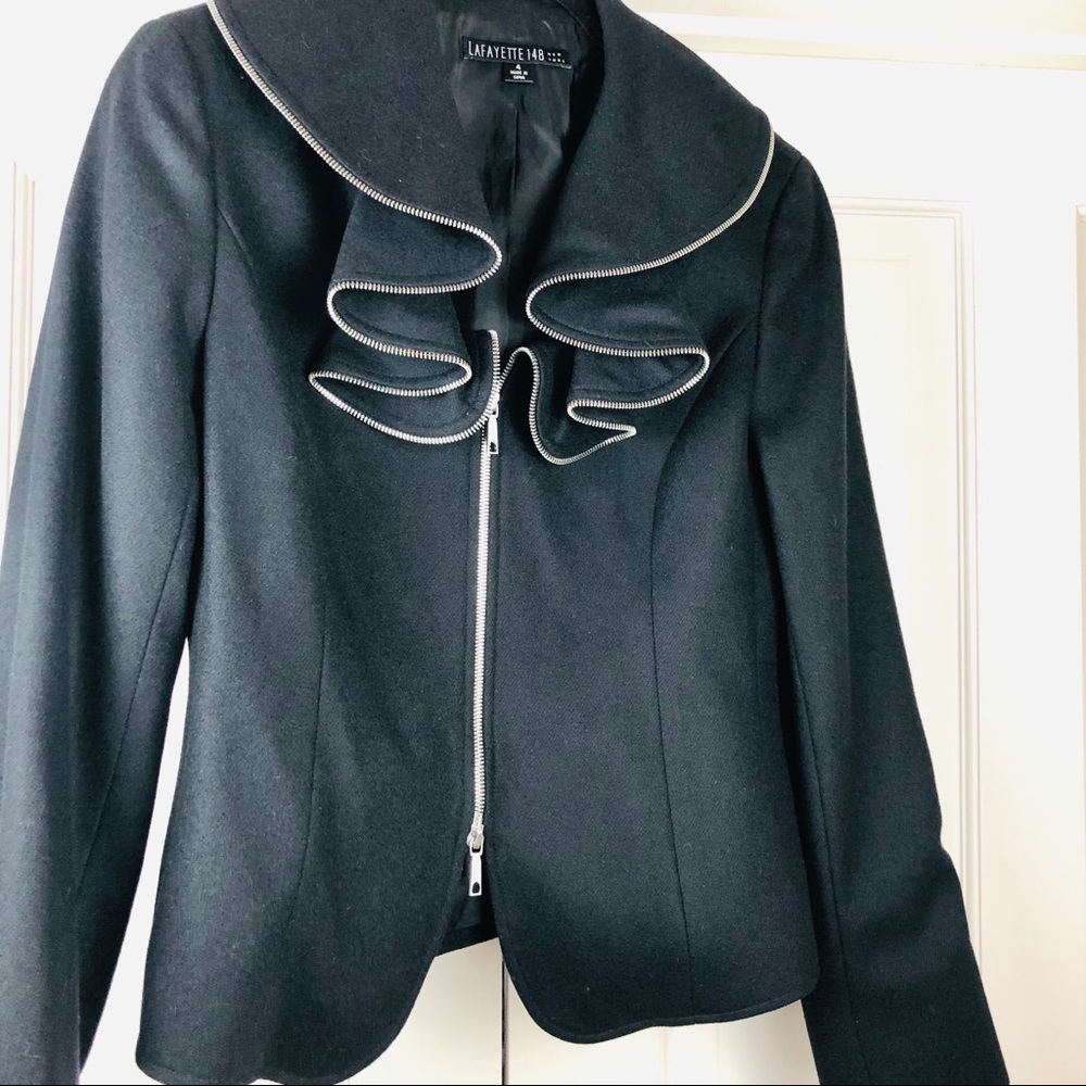 Lafayette 148 black wool jacket zipper accents 4 - Picture 5 of 16
